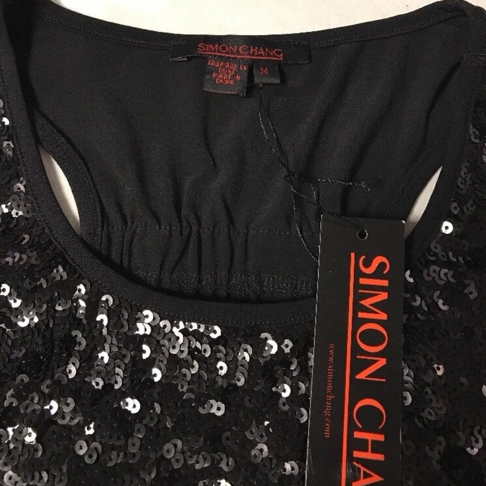💕SOLD💕Simon Chang Black Sequin Sleeveless Top - Picture 5 of 6